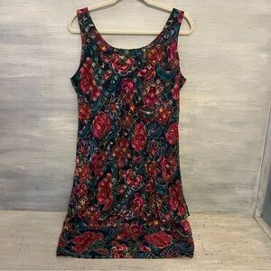 Elegant Vintage Patra Petites Jewel Tone Floral Print Sleeveless Dress Size14 LN